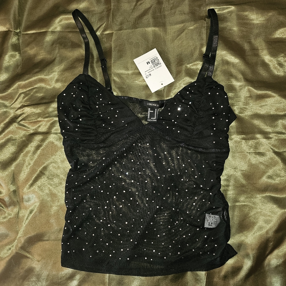 NWT Black Rhinestone Embellished Women's Top